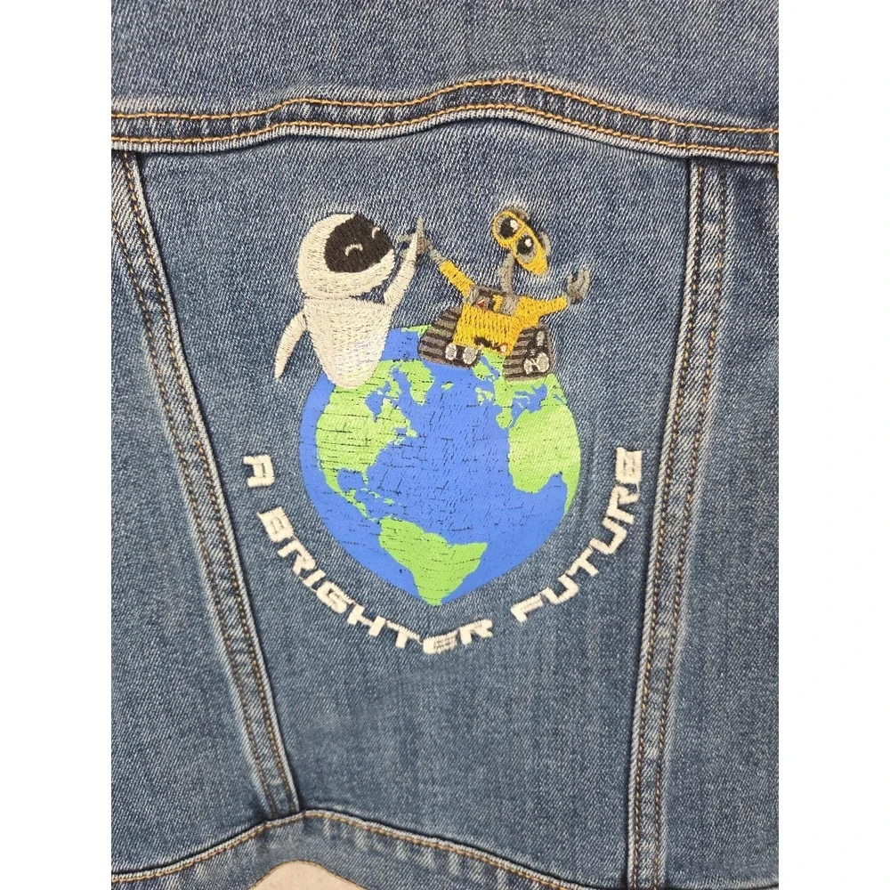DISNEY PIXAR Wall-E Girls 2T Denim Jean Jacket A Brighter Future Embroidered Y2K